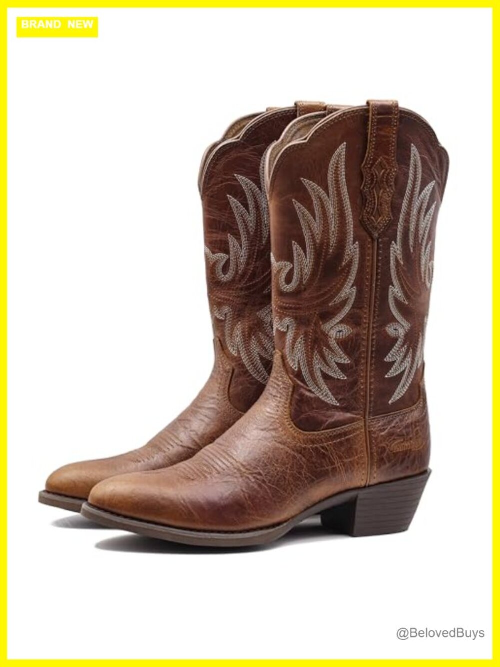 Full Grain Leather Cowboy Boots Pointed Toe Mid Calf Pull On Embroidered Western
